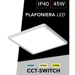 PLAFONIERA LED MODERNA ULTRA SLIM QUADRATA 45W IP40 TECNOLOGIA CCT CON SWITCH PQ-450-3C