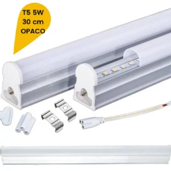 PLAFONIERA LED NEON T5 SOTTO PENSILE REGLETTE TUBO VETRO OPACO 5 WATT 30CM T5-30