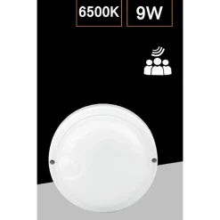 PLAFONIERA LED PER ESTERNO CON SENSORE DI MOVIMENTO 9W LUCE 6500K TONDA OVALE IP56 SEN-9F