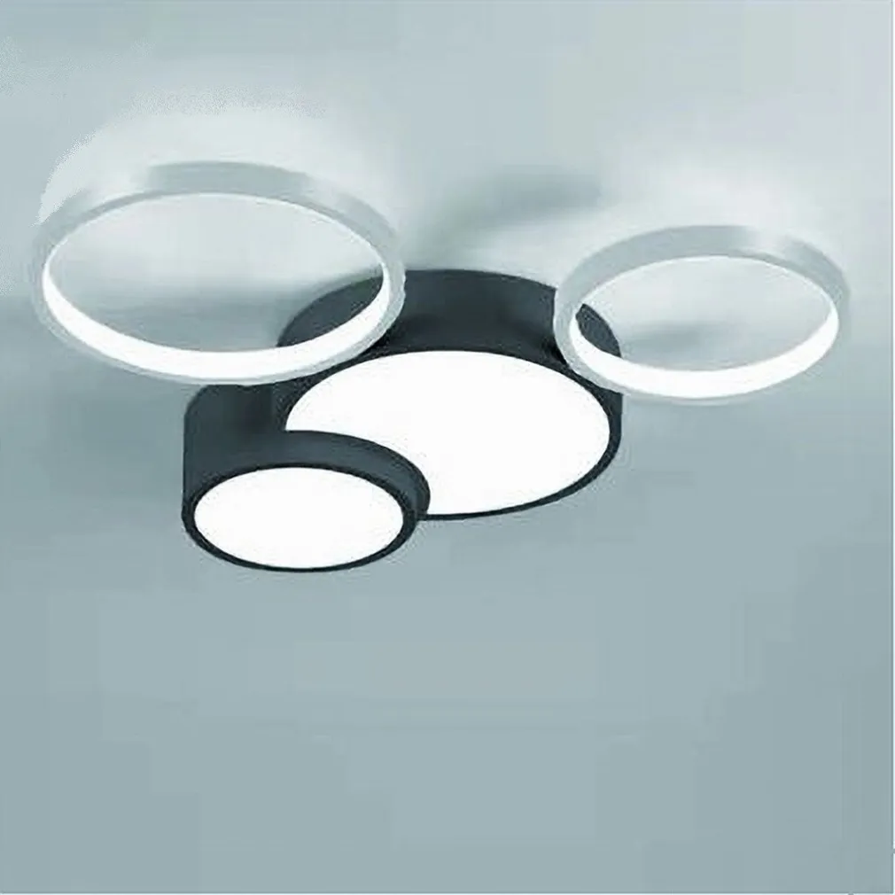 PLAFONIERA LED 36W 4 CERCHI ARGENTO NERO LAMPADA SOFFITTO MODERNO LUCE 6500K 70944