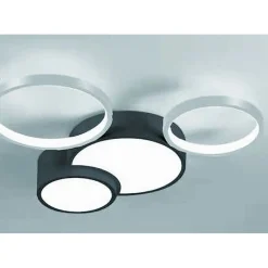 PLAFONIERA LED 36W 4 CERCHI ARGENTO NERO LAMPADA SOFFITTO MODERNO LUCE 6500K 70944