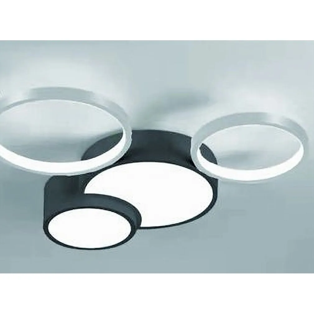 PLAFONIERA LED 36W 4 CERCHI ARGENTO NERO LAMPADA SOFFITTO MODERNO LUCE 6500K 70944