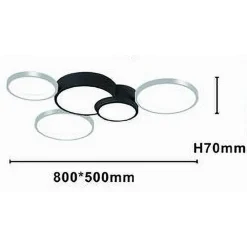 PLAFONIERA LED 48W 5 CERCHI ARGENTO NERO LAMPADA SOFFITTO MODERNO LUCE 4000K 70975