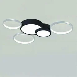 PLAFONIERA LED 48W 5 CERCHI ARGENTO NERO LAMPADA SOFFITTO MODERNO LUCE 6500K 70982
