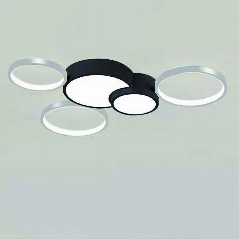 PLAFONIERA LED 48W 5 CERCHI ARGENTO NERO LAMPADA SOFFITTO MODERNO LUCE 6500K 70982