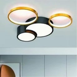 PLAFONIERA LED 36W 4 CERCHI ORO NERO LAMPADA DA SOFFITTO MODERNO LUCE 4000K 70951