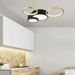 PLAFONIERA LED 36W 4 CERCHI ORO NERO LAMPADA DA SOFFITTO MODERNO LUCE 4000K 70951