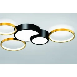 PLAFONIERA LED 48W 5 CERCHI ORO NERO LAMPADA DA SOFFITTO MODERNO LUCE 6500K 71022