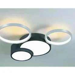 PLAFONIERA LED 36W 4 CERCHI ARGENTO NERO LAMPADA SOFFITTO MODERNO LUCE 4000K 70937