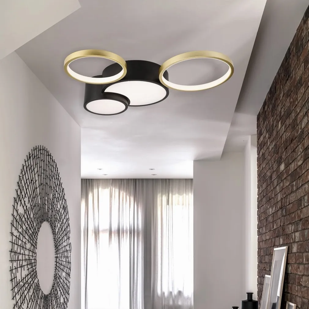 PLAFONIERA LED 36W 4 CERCHI ORO NERO LAMPADA DA SOFFITTO MODERNO LUCE 6500K 70968