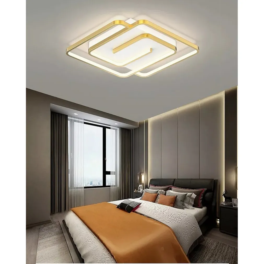 PLAFONIERA LED 48W QUADRATA SPIRALE VORTICE ORO LAMPADARIO SOFFITTO LUCE 6500K 70661