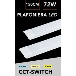 PLAFONIERA LINEARE LED SLIM 72W 150CM TECNOLOGIA CCT SWITCH ALTA LUMINOSITÀ IP20 PF-150-3C