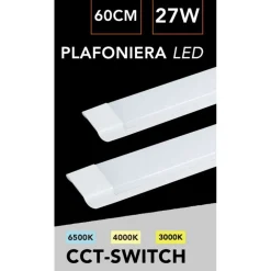 PLAFONIERA LINEARE LED SLIM 27 W 60 CM TECNOLOGIA CCT SWITCH ALTA LUMINOSITÀ IP20 PF-60-3C