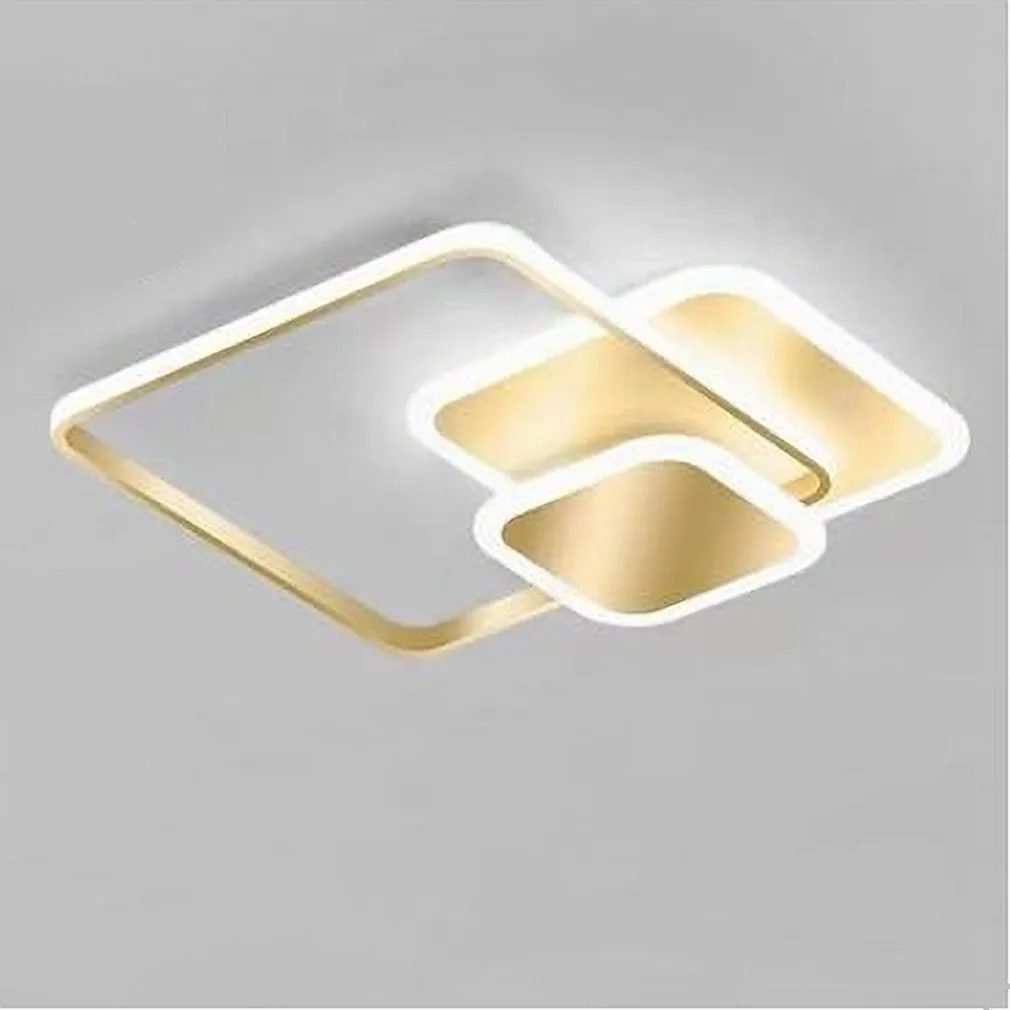 PLAFONIERA LUCE FREDDA LED QUADRATA 50 W LAMPADARIO A SOFFITTO ORO MODERNO 50088