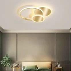 PLAFONIERA LUCE NATURALE LED CERCHI 38W LAMPADARIO DA SOFFITTO ORO MODERNO 50033