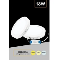 PLAFONIERA PANNELLO LED 18 WATT ROTONDO CCT TRE COLORAZIONE DI LUCE P225B-T3C