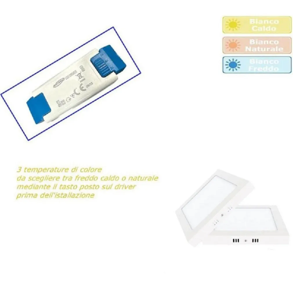 PLAFONIERA PANNELLO LED QUADRATO 18 WATT CCT TRE COLORAZIONE DI LUCE P225B-Q3C