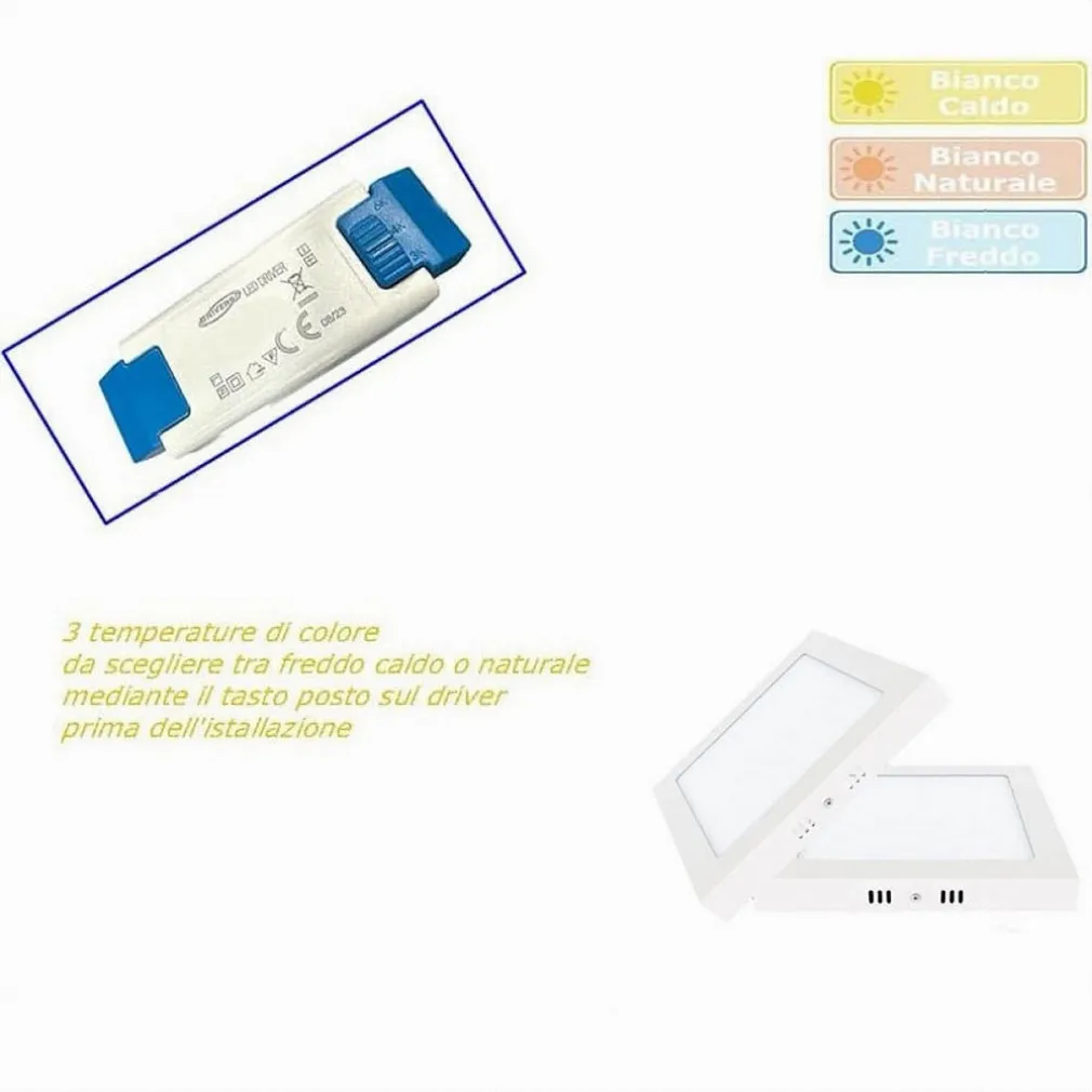 PLAFONIERA PANNELLO LED QUADRATO 6 WATT CCT TRE COLORAZIONE DI LUCE P120B-Q3C