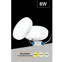 PLAFONIERA PANNELLO LED 6W CCT 3 COLORAZIONE LUCE FREDDA CALDA NATURALE P120B-T3C