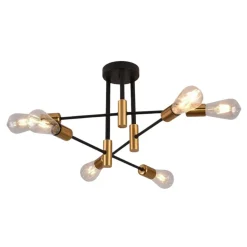 PLAFONIERA SOFFITTO DESIGN INDUSTRIALE MODERNA NERO ORO 6 PORTALAMPADA ATTACCO E27 PN-14