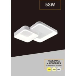 PLAFONIERA SOFFITTO LED 58W 2 QUADRATI LAMPADARIO CCT 3 COLORAZIONI 3000K A 6500K C59-3C