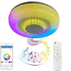 PLAFONIERA SOFFITTO LUCE LED RGB BLUETOOTH CASSA TELECOMANDO DIMMERABILE C44-RGB-O