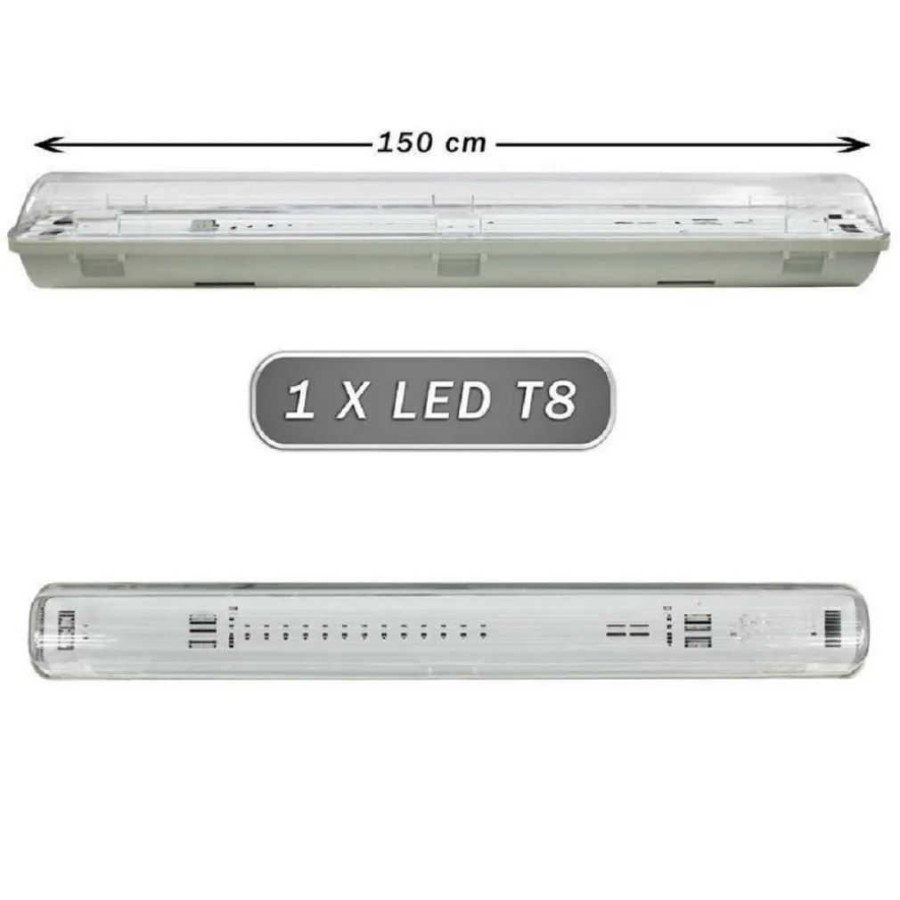 PLAFONIERA STAGNA 1 NEON LED TUBO T8 G13 DA 150CM PARETE SOFFITTO IP65 T8-150SS