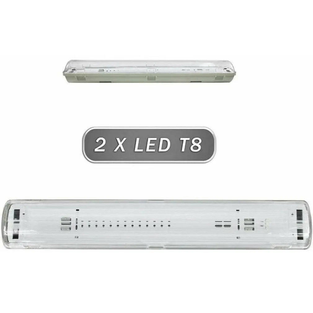 PLAFONIERA STAGNA 2 NEON LED TUBO T8 G13 60 CM DA PARETE SOFFITTO IP65 T8-60S