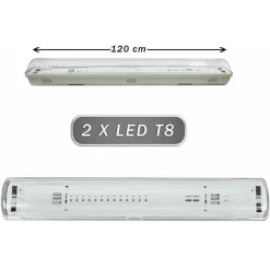 PLAFONIERA STAGNA 2 NEON LED TUBO T8 G13 120 CM DA PARETE SOFFITTO IP65 T8-120S