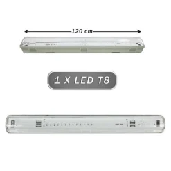 PLAFONIERA STAGNA 1 NEON LED TUBO T8 G13 DA 120 CM PARETE SOFFITTO IP65 T8-120SS