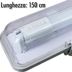 PLAFONIERA STAGNA COMPLETA DI TUBO NEON A LED 150CM PER SOFFITTO A PARETE IP65