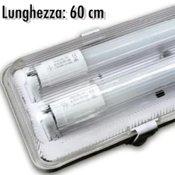 PLAFONIERA STAGNA COMPLETA DI 2 TUBO NEON A LED 60CM PER SOFFITTO PARETE IP65