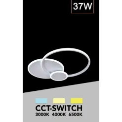 PLAFONIERA TONDA A 3 CERCHI LED A TRIPLA COLORAZIONE DI LUCE 37W ULTRA MODERNO C32-3C
