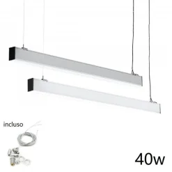 PLAFONIERA 40W 120CM CON CAVI SOSPENSIONE ALLUMINIO SILVER ILLUMINAZIONE LUCE 6500K 00640