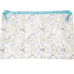POCHETTE TRASPARENTE AZZURRO FANTASIA UNICORNO TRUCCO BEAUTY CASE BORSA DONNA