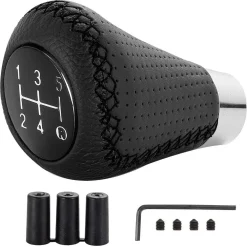 POMELLO LEVA CAMBIO PELLE UNIVERSALE PER AUTO 5 MARCE ADATTATORI 8MM 10MM 12MM