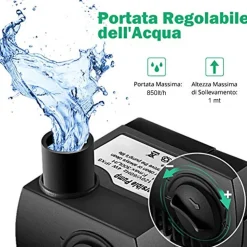 POMPA PER ACQUA DA ACQUARIO PER PESCI 850 L/H AD IMMERSIONE 12W 220V REGOLABILE