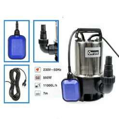 POMPA SOMMERSA 550W PER ACQUA CHIARE SPORCHE CON GALLEGGIANTE IMMERSIONE 11000L/H