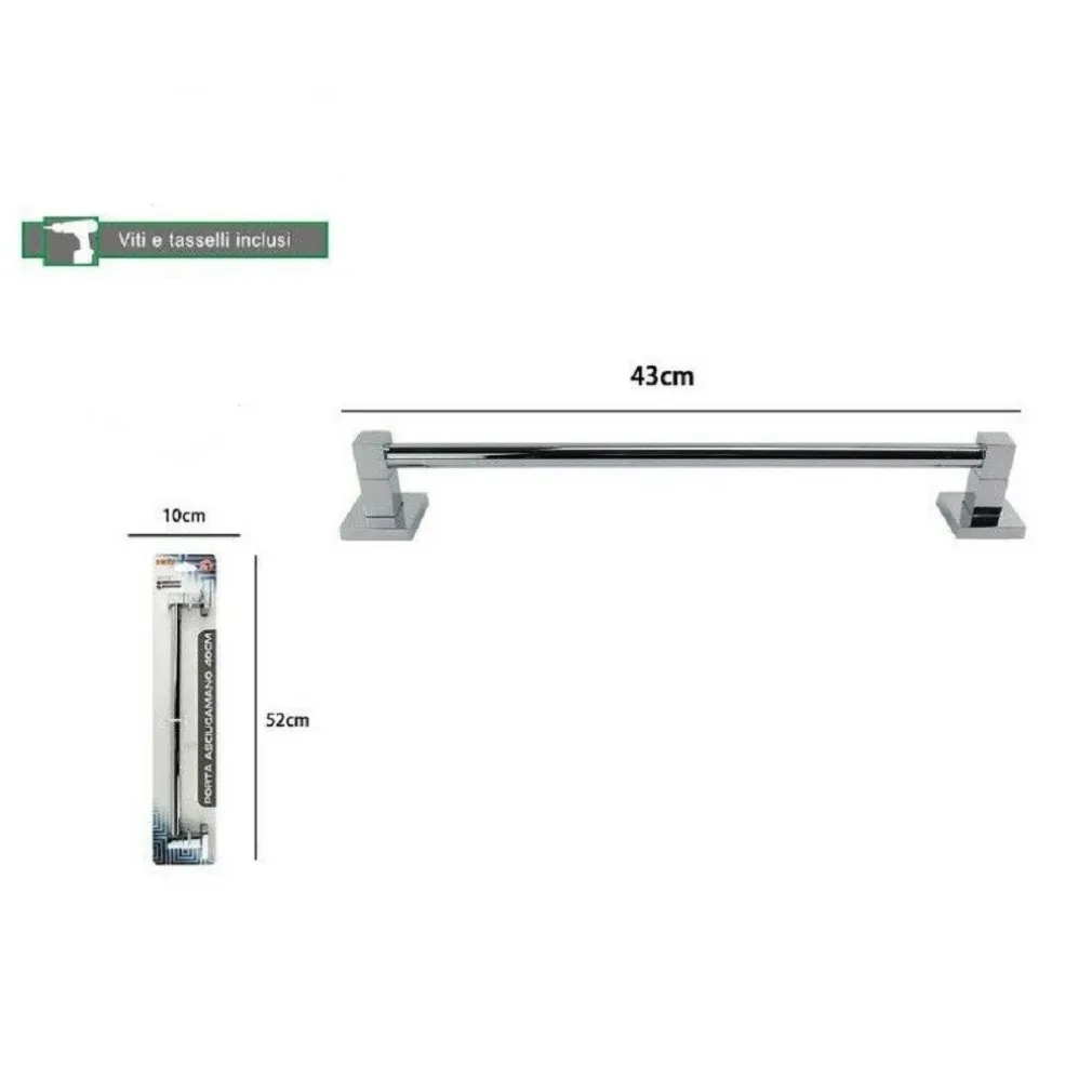 PORTA ASCIUGAMANI ASCIUGAMANO ACCIAIO BAGNO FISSAGGIO PARETE 40 CM SQUARE 59190
