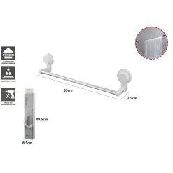 PORTA ASCIUGAMANI BAGNO A PARETE CON VENTOSA APPENDI ASCIUGAMANO 53X7.5CM 59551