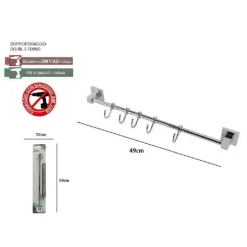 PORTA ASCIUGAMANI CON 5 GANCI APPENDINI FISSAGGIO A PARETE BAGNO SQUARE 59195