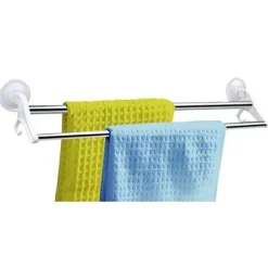 PORTA ASCIUGAMANI DA BAGNO ATTACCO A VENTOSA 2 ASTE 50CM 2 APPENDINI