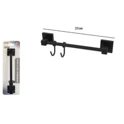 PORTA ASCIUGAMANI MANIGLIA CON 2 GANCI MODERNO FISSAGGIO A PARETE BAGNO NERO 79992