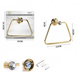 PORTA ASCIUGAMANI PER BAGNO A MURO PARETE SALVIETTE DORATO SUPPORTO ARREDO BAGNO