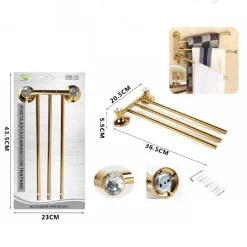 PORTA ASCIUGAMANI TRE ASTE SUPPORTO PER BAGNO DA MURO CASA DORATO ORO DGO-111
