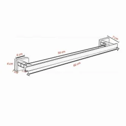 PORTA ASCIUGAMANO ACCIAIO MODERNO FISSAGGIO PARETE ARREDO BAGNO CUBO 60 CM 87212