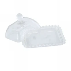 PORTA BURRO RETTANGOLARE IN VETRO TRASPARENTE BURRIERA BOMBONIERA CM 14.5X11