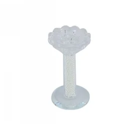 PORTA CANDELA VETRO PERLE CANDELIERE IDEA REGALO BOMBONIERA CRISTALLO 11X5.8 CM