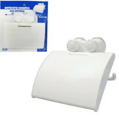 PORTA CARTA IGIENICA ACCESSORIO BAGNO CON ATTACCO A VENTOSA BIANCO