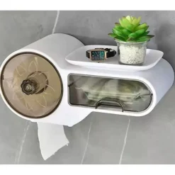 PORTA CARTA IGIENICA IMPERMEABILE DA PARETE AUTOADESIVO CON PORTAOGGETTI MENSOLA PER BAGNO